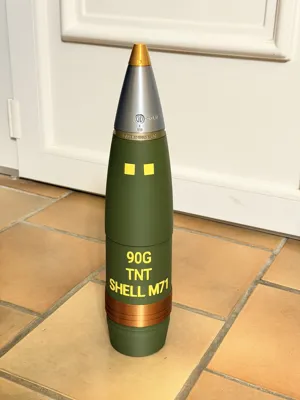 US 90mm Tank Shell with Realistic Printed Text - Free 3D Print