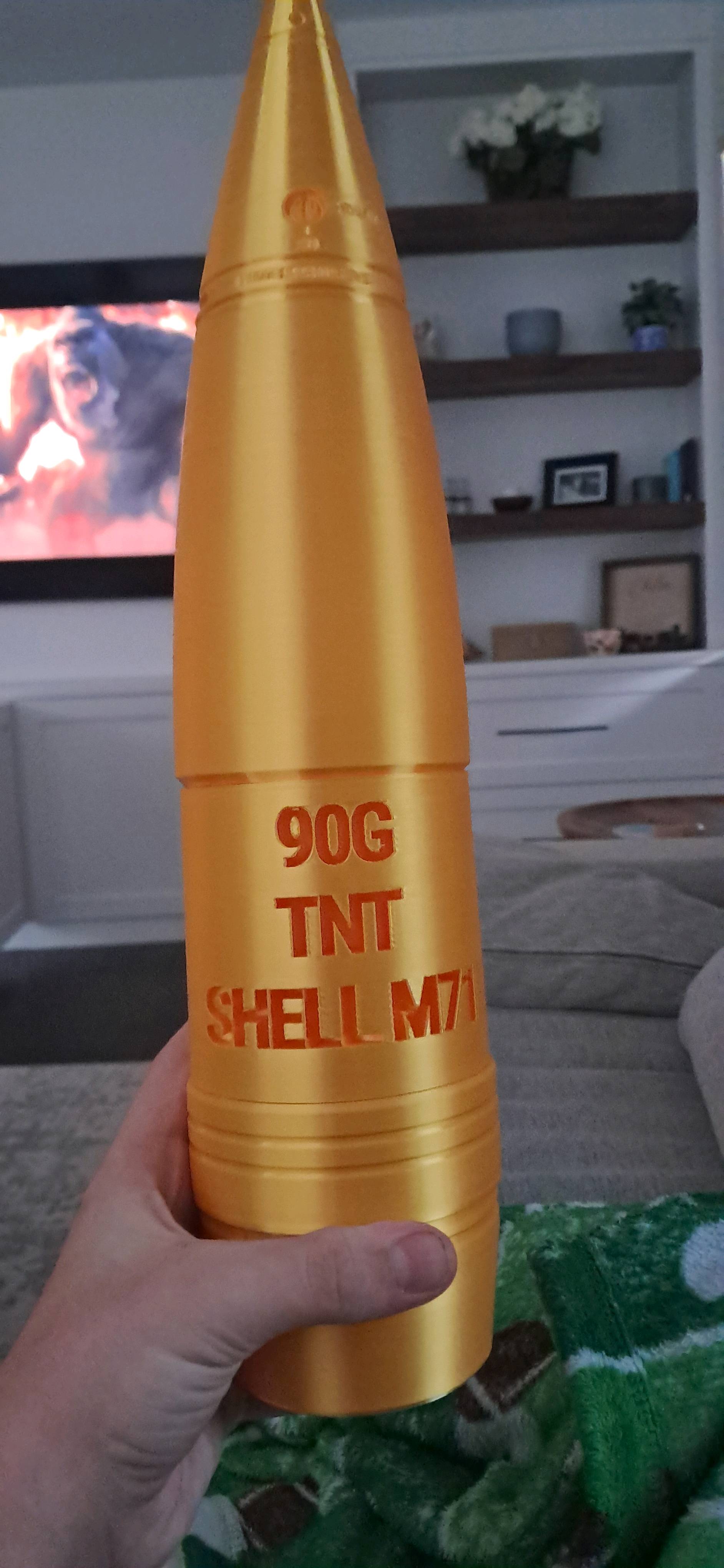 US 90mm Tank Shell with Realistic Printed Text - Free 3D Print