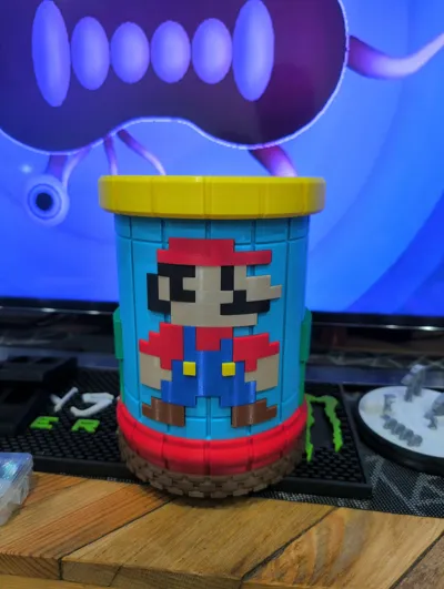 Mario Desktop Trash Can (no supports) - Free 3D Print Model - MakerWorld