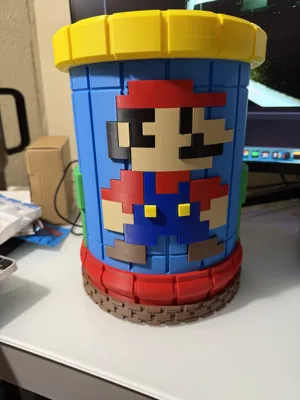 Mario Desktop Trash Can (no supports) - Free 3D Print Model - MakerWorld