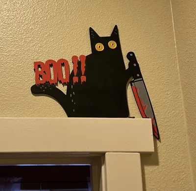 Halloween Evil Cat with Knife - Boo !! - Free 3D Print Model - MakerWorld
