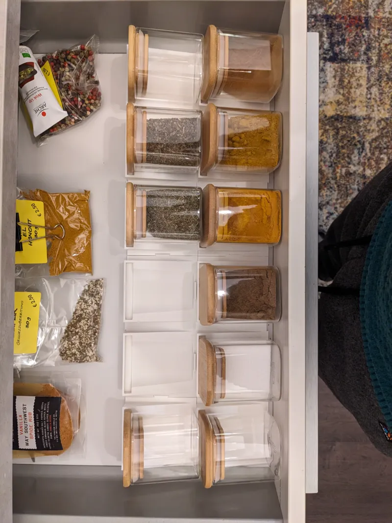 modular Spice Rack insert for drawers - rectangular glass jars