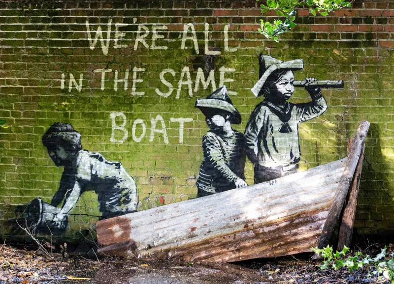 Banksy - Same Boat - Hueforge
