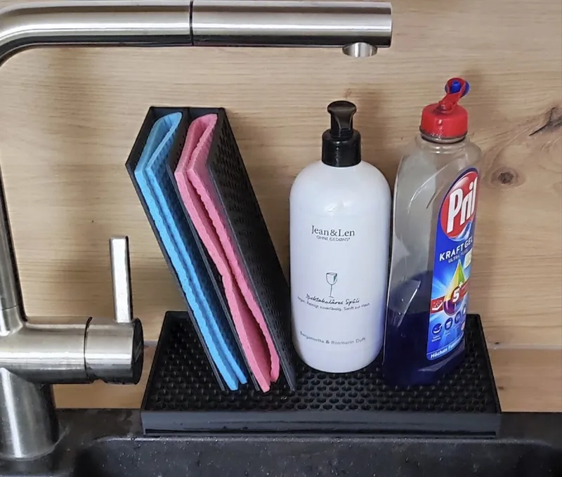 Dishsoaptray with spongeragholder and drain