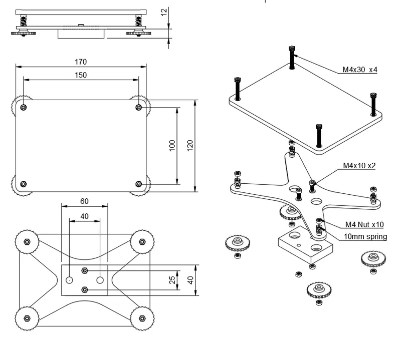 Spring loaded 4 point level table