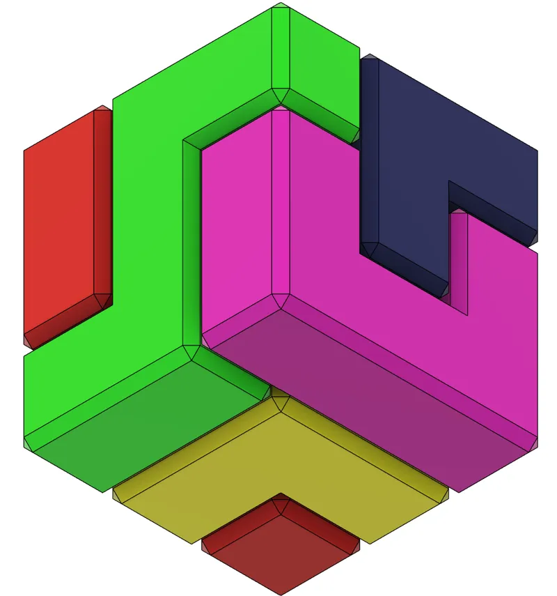 5 part cube puzzle - support free - desktop toy