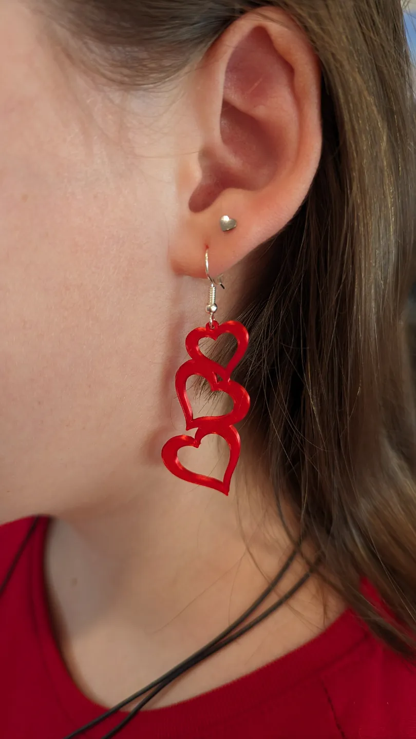 3 Hearts Drop Earrings view 2