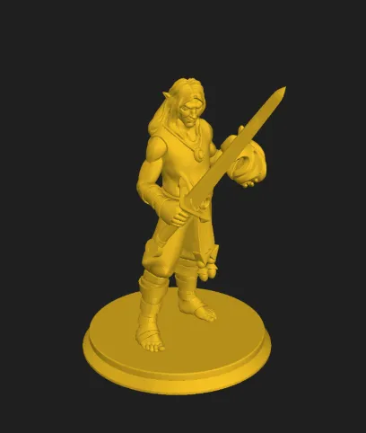 DnD miniature, high elf with sword and fire