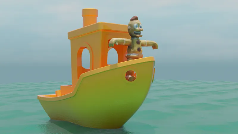 Zombie Gingy sails on Benchy (Titanic edition)