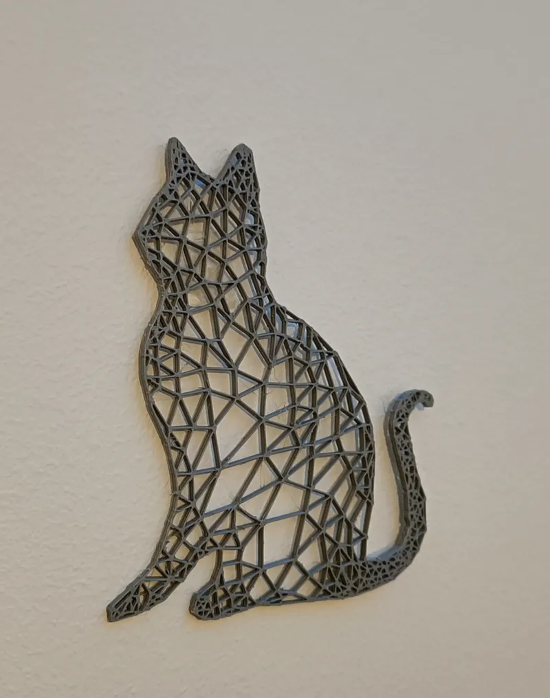 Wireframe stylized cat sculpture