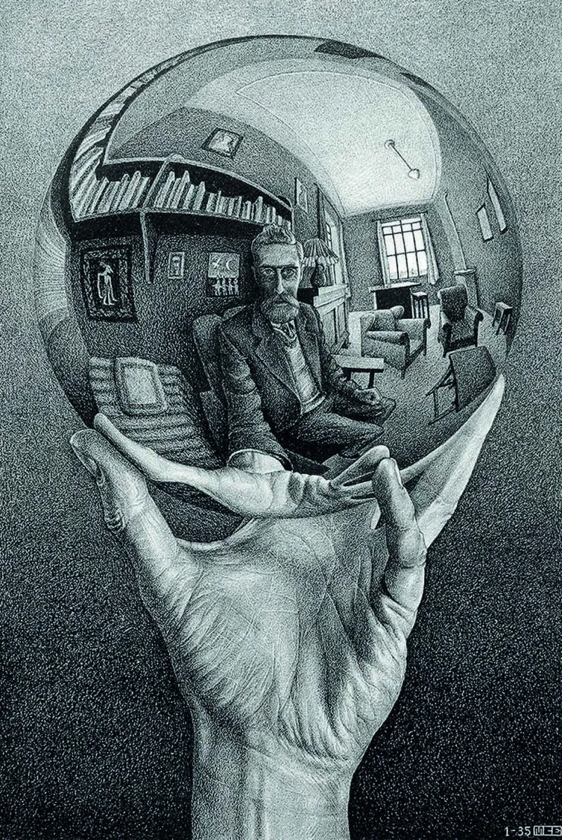 Escher - Hand with reflective sphere - self portrait (Hueforge)