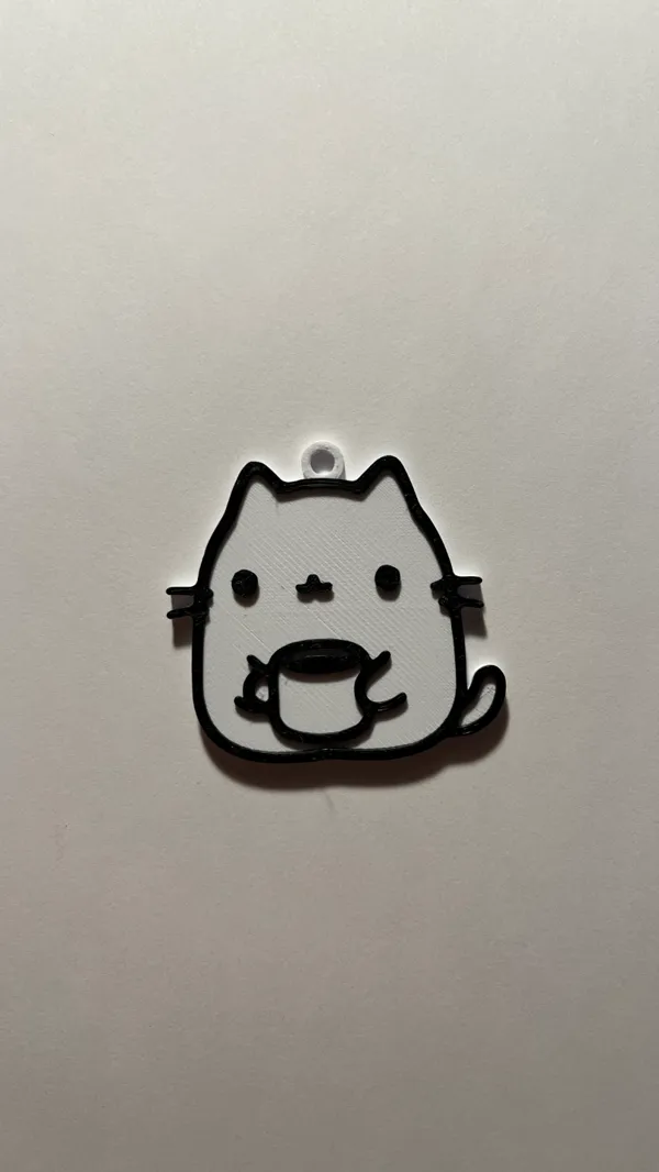Porte-clés chat buvant un café (version sans AMS)
