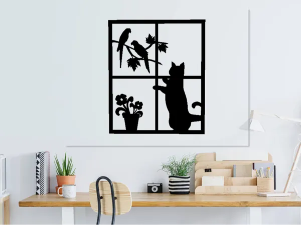 Décoration murale chat à la fenêtre