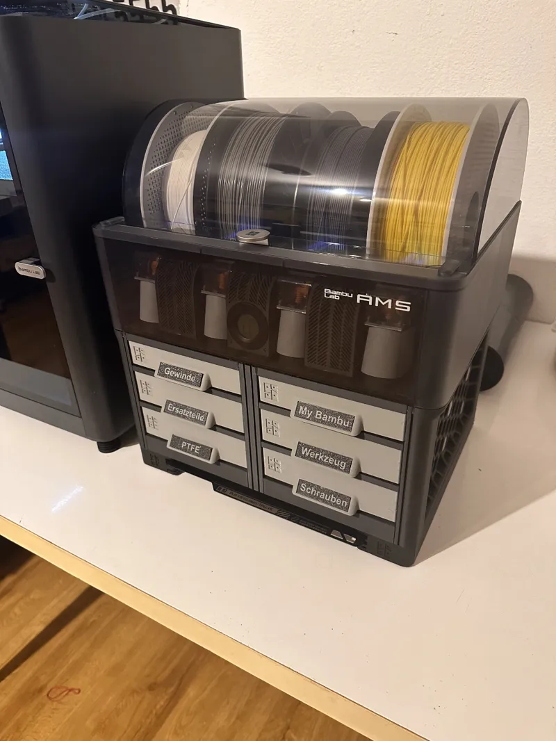 Schubladenbeschriftung AMS-Rack 