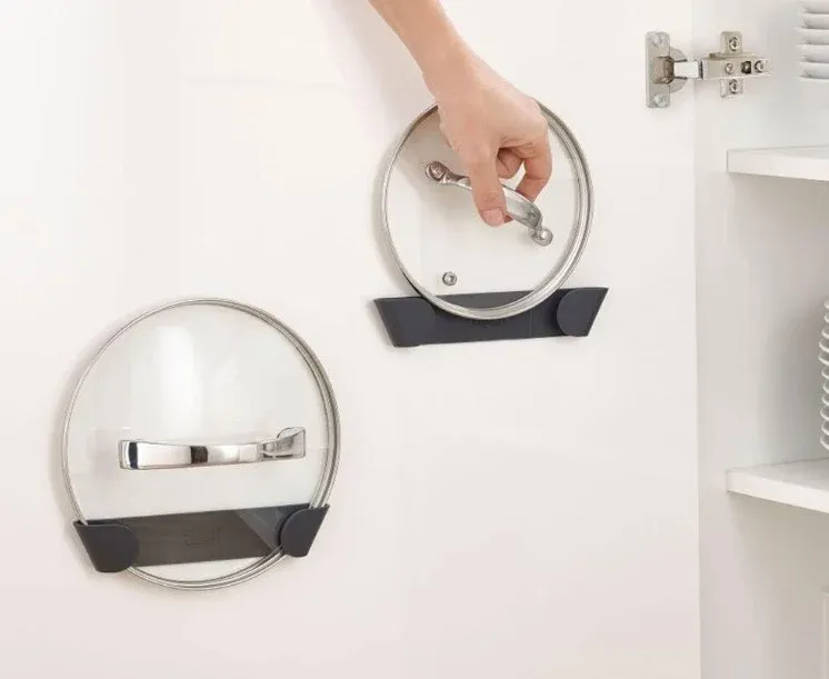 Cabinet Door Organizer, Organized storage for pan lids