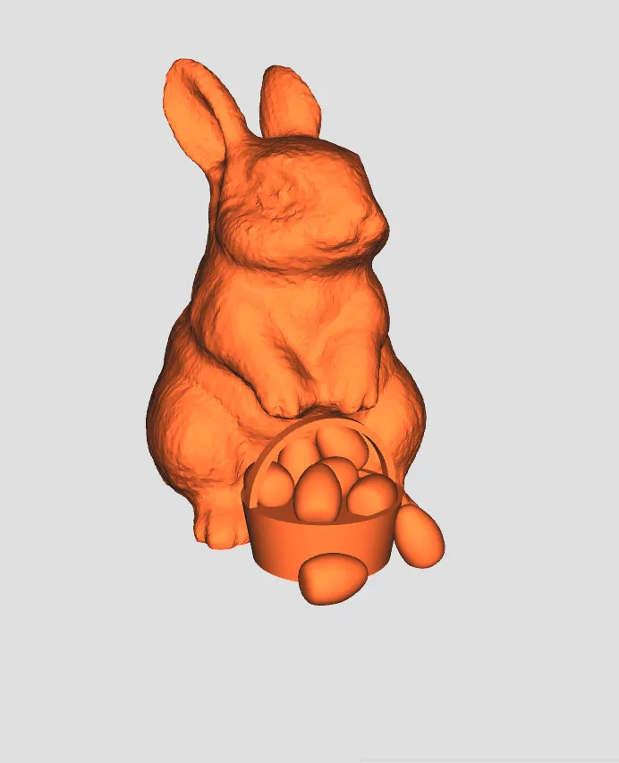 Cute Easter bunny holding basket full of eggs