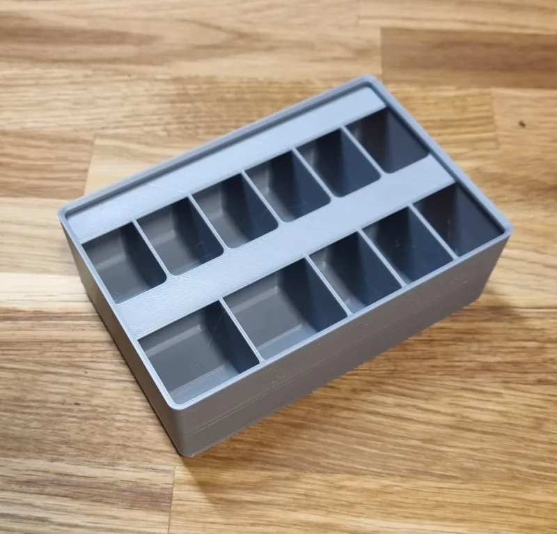 Gridfinity divided labeled stackable bin 3x2x6 x11