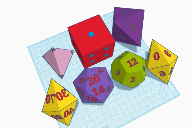 Dice set including D4, D6, D8, D10, D12, D20, D100