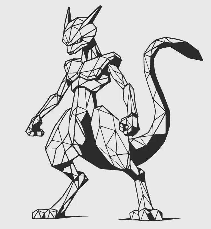 Mewtwo pokemon lowpolly wallart