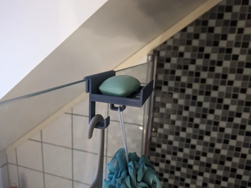 Shower glass shelf and hooks