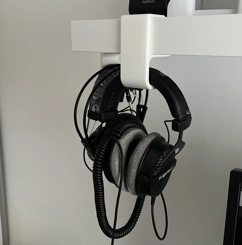 Headset holder for Ikea Lack wall shelf. 