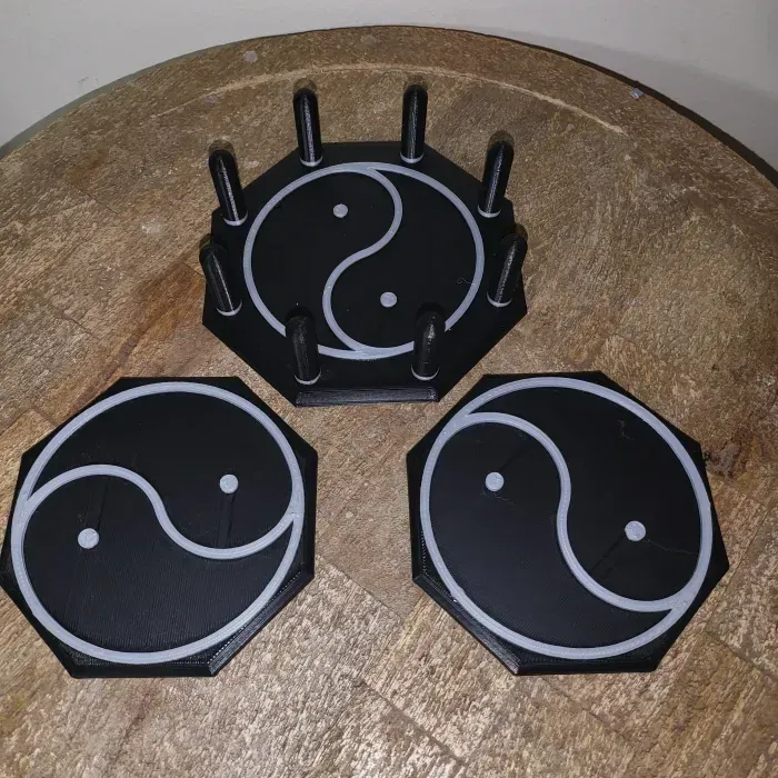 Yin Yang Coaster Set with holder