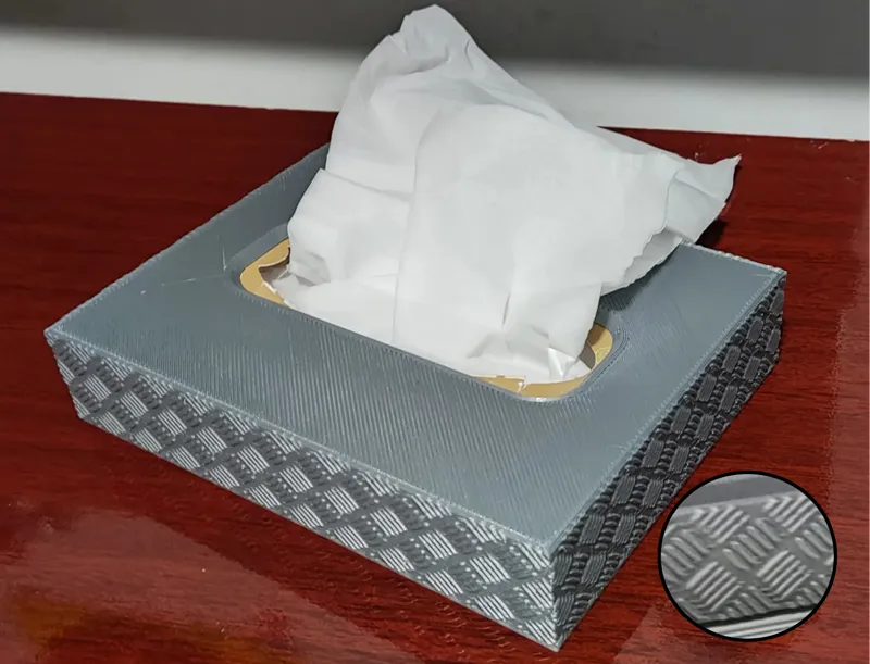 Tissue box cover with truck floor pattern 