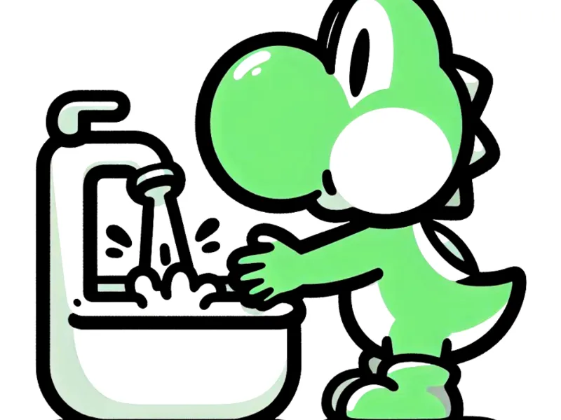 Yoshi Chibi Washing Hands - All Green Edition