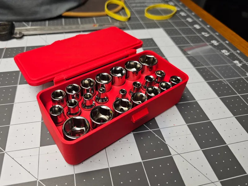 Hinged Lid Box for SAE/Metric 1/4" drive sockets