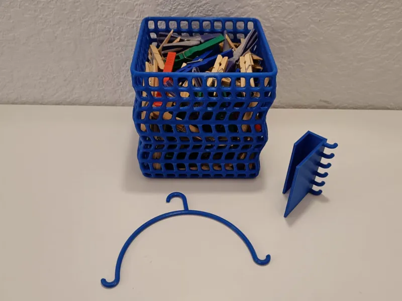 Clothespin basket/bag with bracket and hook mount
