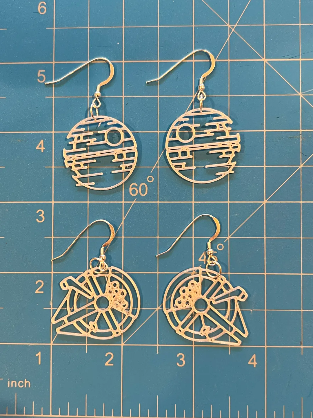 Star Wars Earrings - Millenium Falcon & Death Star view 2