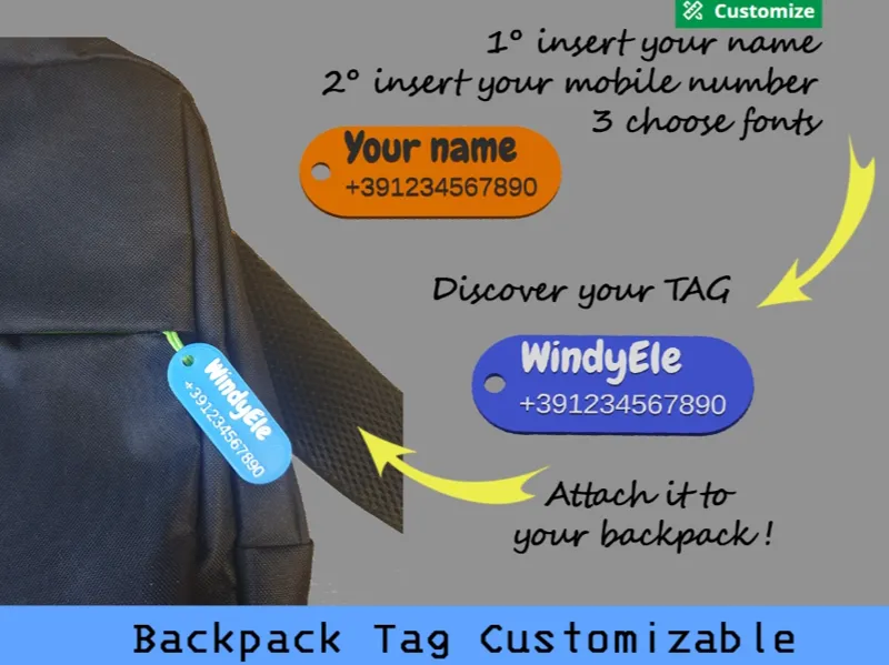 Backpack tag customizable