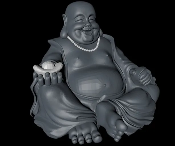 Smiling Buddha holding Ingot