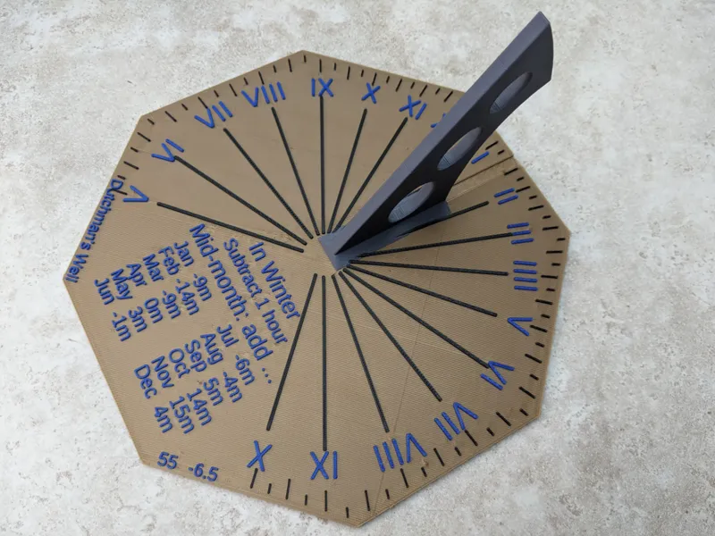 Octagonal/square sundial to suit most countries