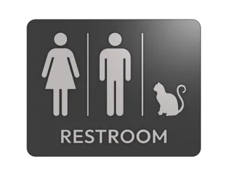 People and cats bathroom sign