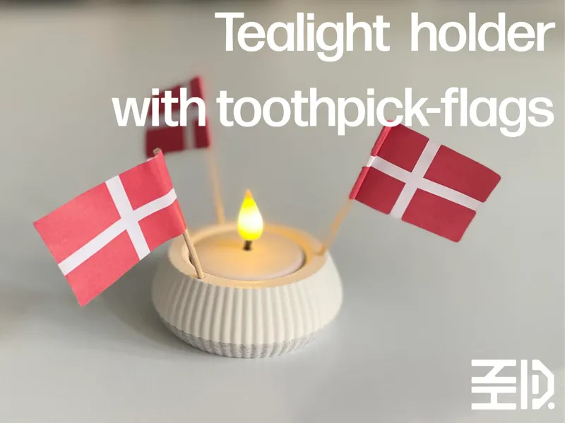Tealight holder with toothpick-flags 