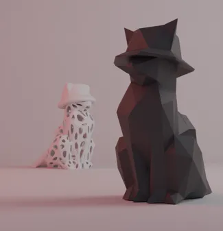 Cat with a hat figure low poly