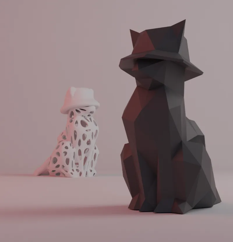 Cat with a hat figure low poly