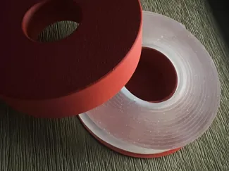 Rubbery double sided tape container