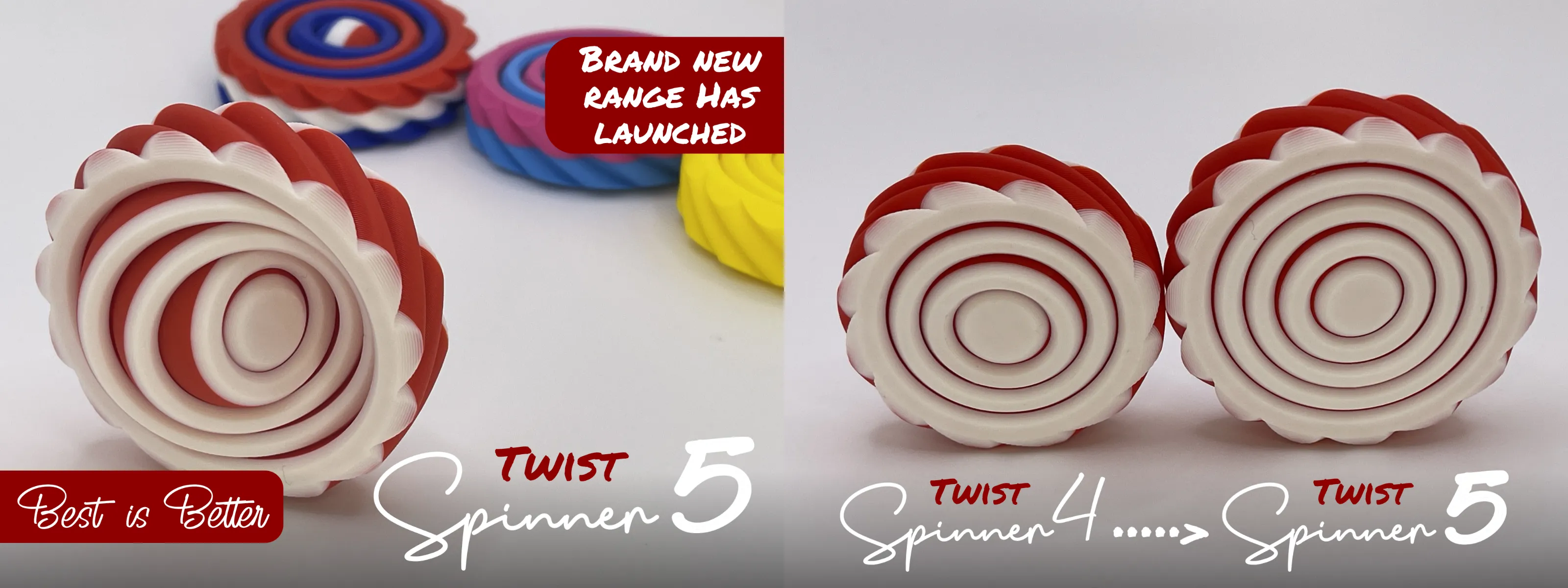 Spinner5 Twist Promotion to inform people a new version is available, shows the main product and a comparison side-by-by side image.