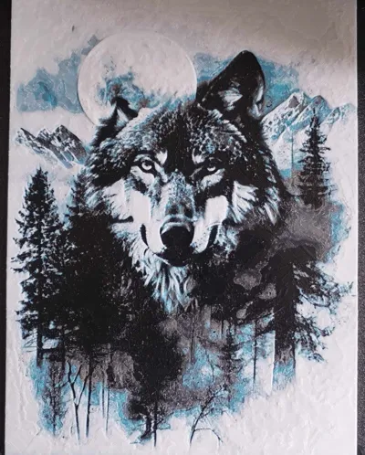 Wolf with Moon Forest Hueforge Picture