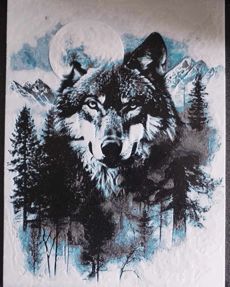 Wolf with Moon Forest Hueforge Picture