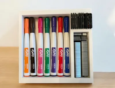 Organizer for SD Cards, Expo Markers, and Staples.