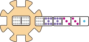 Mexican Train Dominoes - A player's train with matching dominoes composed of 12-7, 7-3 and a 3-1.