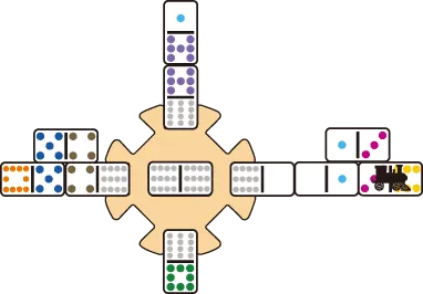 Mexican Train Dominoes - Each player adds to their train or a public train from their hand one domino at a time.