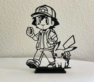 Ash and Pikachu line art