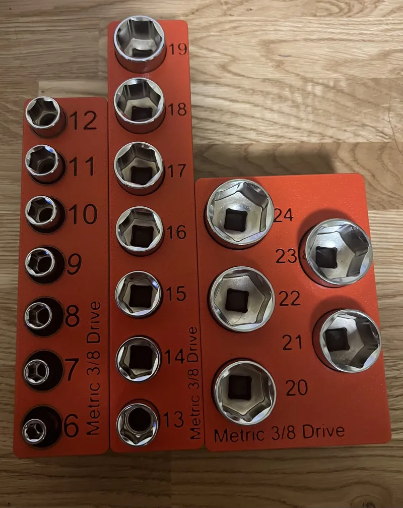 Gridfinity Tekton 3/8 Short Socket 6mm-24mm holder