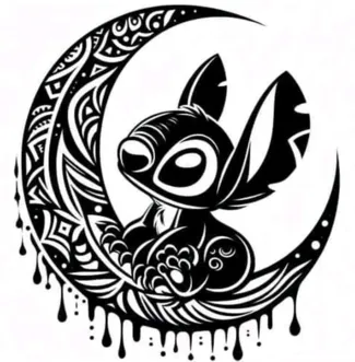 cuadro Stitch & luna  version mandala 