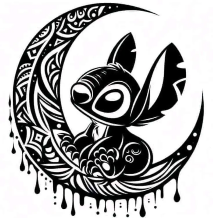 cuadro Stitch & luna  version mandala 