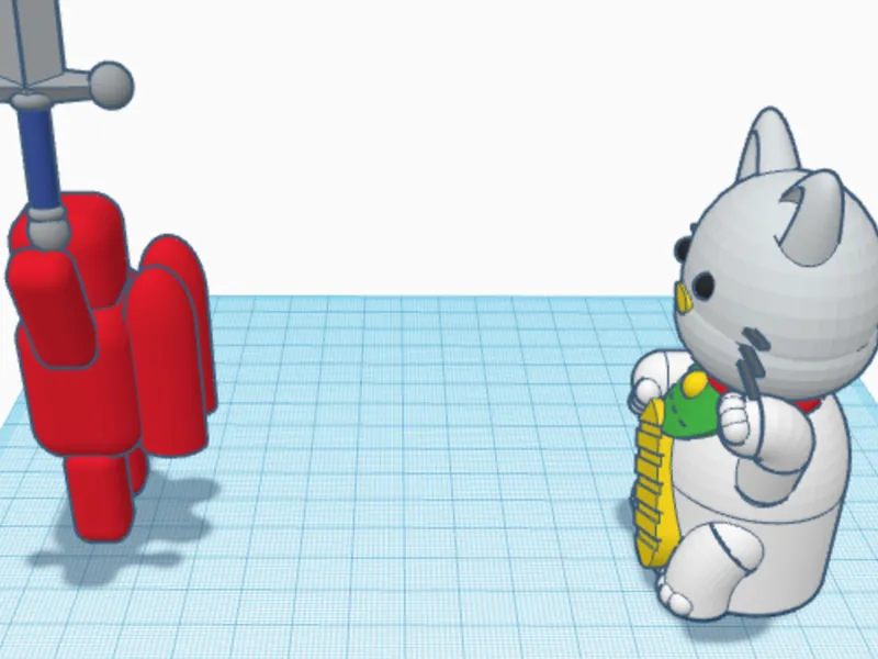 Robot with sword fighting cute cat
